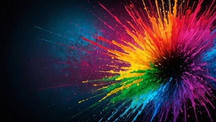 Obraz premium Explosive rainbow paint splatter creates a vibrant burst on a dark background
