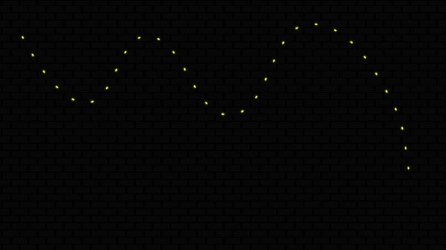 Beautiful string lights bulb string frame with flashing lights Loop Garland Lights Animation Snowy brick wall Background. Festival Show, Wedding, Confetti, Happy Birthday, Diwali, Celebration