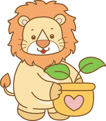 Cute Lion vector icon. Funny baby Lion animal series stock illustration. life of fluffy Lion designs.