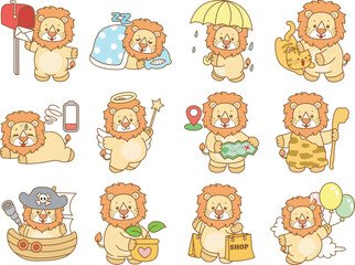 Naklejka premium Cute Lion vector icon. Funny baby Lion animal series stock illustration. life of fluffy Lion designs.