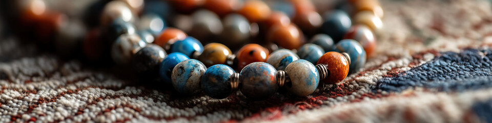Multicolored Stone Bead Necklace on Textile