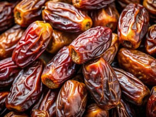 Fototapeta premium Close-up of luscious, dried Medjool dates, a tempting pile ready to be enjoyed. High-resolution image perfect for food photography.