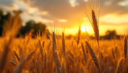 Golden Wheat Field Sunset: A Warm and Serene Landscape