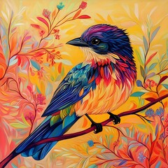 Obraz premium Vibrant Tropical Bird: A Burst of Colorful Feathers, Exotic Avian Wildlife, Jungle Paradise, Vivid Plumage, Nature Photography, Bird Art, Animal 