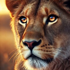 Fototapeta premium A close-up of a majestic lioness in a natural savannah. 