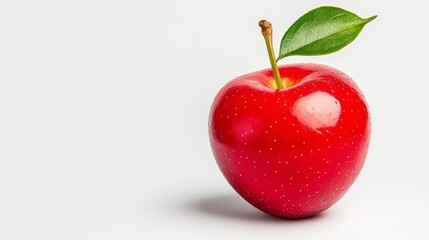 Shiny Red Cherry Apple with Green Leaf Isolated. Generative AI