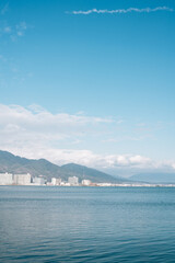 Lake Biwa and city in Otsu, Shiga, Japan