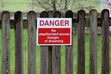 Danger Drowning Sign at a Public Park Area