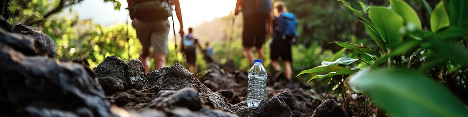 Water Bottle on Volcanic Rock Hiking Trail