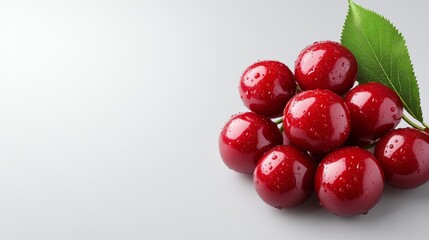 Fresh Red Cherries with Water Drops on White Background. Generative AI