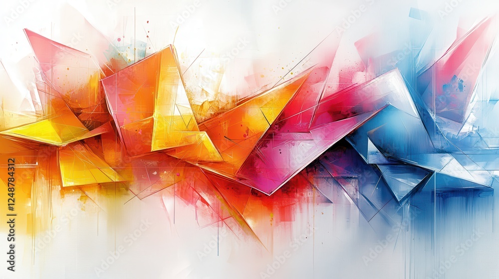 Poster abstract colorful geometric shapes; vibrant art; white background; design element