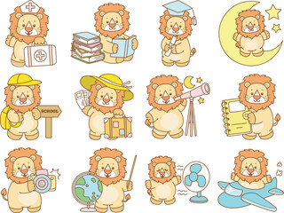 Cute Lion vector icon. Funny baby Lion animal series stock illustration. life of fluffy Lion designs.