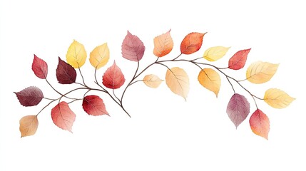 Vibrant watercolor illustration of autumn leaves gracefully arranged on a white background