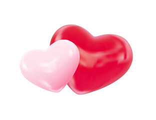Pair of glossy 3d red and pink hearts representing love, romance. Vector Illustration for Valentines Day, wedding, romantic event