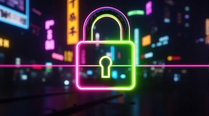 Fototapeta premium A glowing digital padlock symbolizing cybersecurity and protection. Perfect for tech, security, and digital safety themes