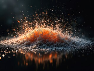 Shimmering Sand-Like Particles Exploding with Orange Glow and Intricate Shadows