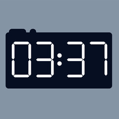 Modern smartwatch interface displaying 03:37 on an elegant black screen with a digital timer icon, isolated on a gray background.
