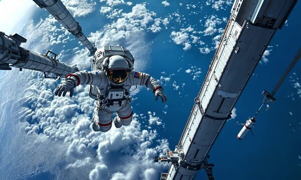 Astronaut's Perspective, Floating Above Earth Near the Space Station