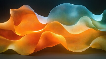 Abstract orange and teal waves flowing, dark background