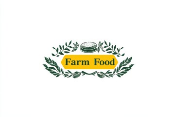 Obraz premium Graphic layout for advertising farm food with green leaves and a circular emblem