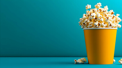 A hyperrealistic image of popcorn gently floating against a gradient background transitioning from