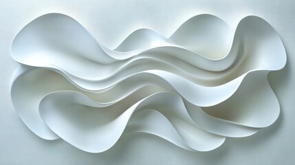 Obraz premium Abstract white paper sculpture, flowing waves, textured background, art design