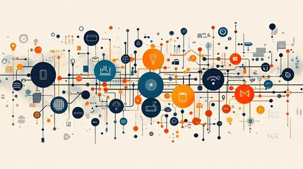 Obraz premium Abstract digital network illustration showcasing technology icons and connections