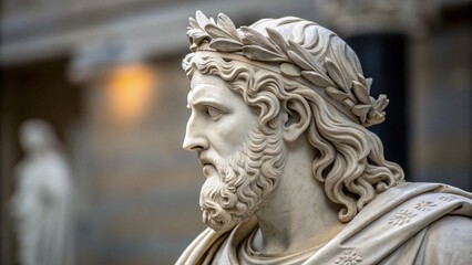 Mythology and Greek God Head Statue, Hades King of Underworld and Dead, Myth Sculpture Art, Man or Emperor 