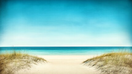 Obraz premium Sand dunes leading to a tranquil beach, sunkissed textures, minimal and serene landscape, untouched wilderness, travel and nature photography