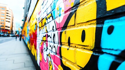 Sidewalk bordered by a graffiticovered wall, urban street art culture, edgy and vibrant atmosphere, creative city expression