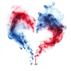 Broken heart smoke art, red blue, white background, abstract design