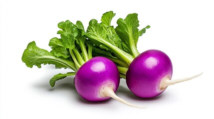 Three Vibrant Purple Turnips on a White Background. Generative AI