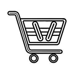 futuristic shopping cart icon with neon-blue outline. high-tech vector shopping cart with glowing features. digital shopping experience icon with sleek design.