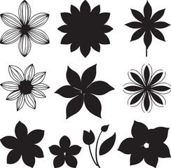 black and white flowers set