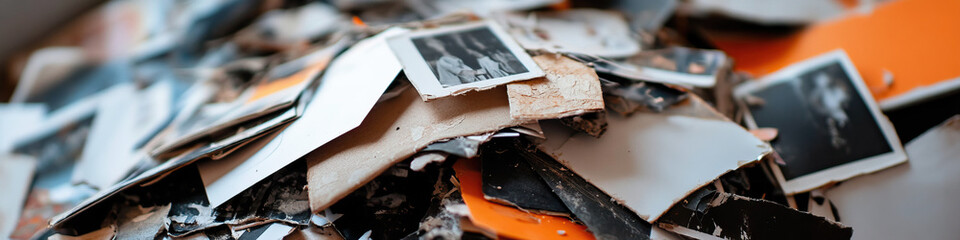Pile of Damaged Photographs and Papers