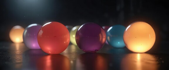Softly glowing luminescent orbs floating amidst darkness, ambient, glow, dark