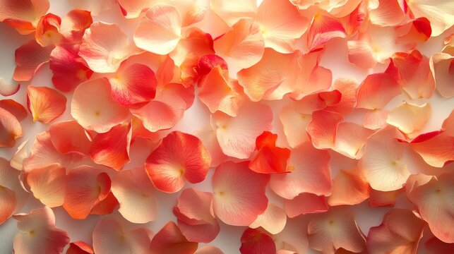Scattered rose petals in shades of orange and pink