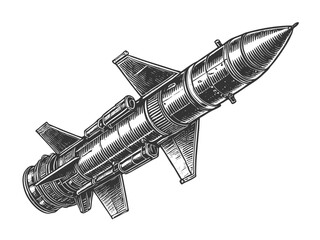 military missile launch engraving vector
