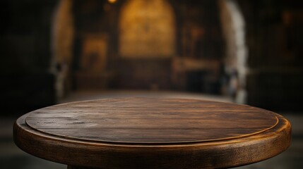 Obraz premium Wooden table in a rustic interior with blurred background