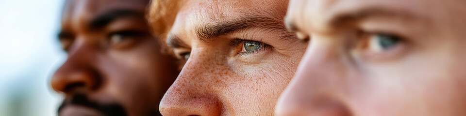 Naklejka premium Close-up Profile View of Three Men's Faces