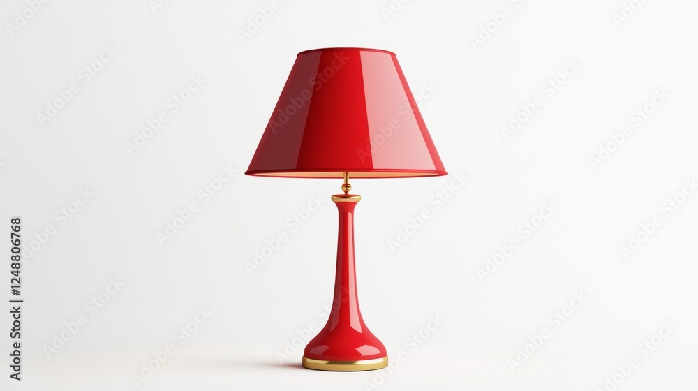 Poster stylish red table lamp stands elegantly against a white backdrop, showcasing its smooth silhouette a