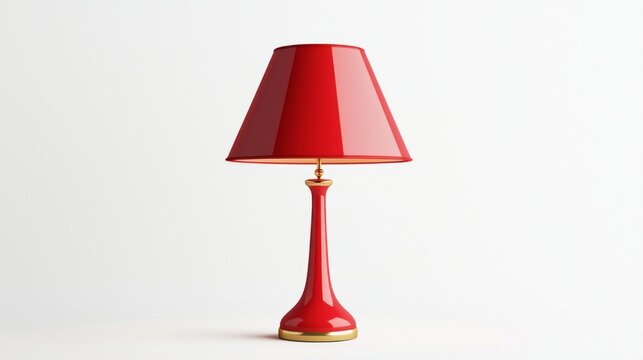 Stylish red table lamp stands elegantly against a white backdrop, showcasing its smooth silhouette and warm glow. Perfect for adding a touch of color to contemporary interiors