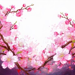 Fototapeta premium Sakura border frame blossom on white background with copy space