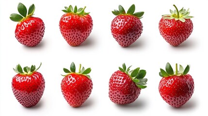 Collection of Fresh Strawberries with Bright Green Leaves. Generative AI