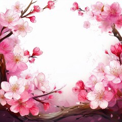 Fototapeta premium Sakura border frame blossom on white background with copy space