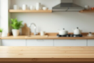Clean empty table, blurred kitchen background, still life, home, dish