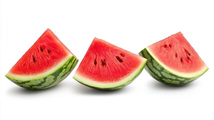 Three Slices of Juicy Watermelon on White Background. Generative AI