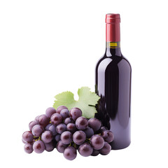 Obraz premium Wine bottle with grapes on white isolated background.