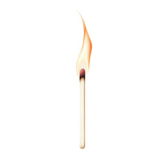 A single matchstick with a visible flame, white isolated background., isolated on a transparent background.