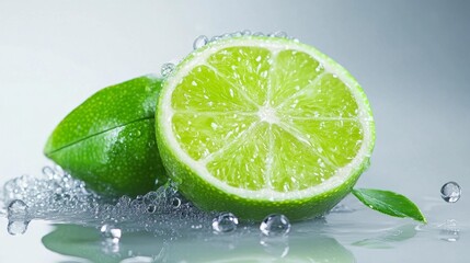 Close-Up of Juicy Lime with Water Droplets. Generative AI
